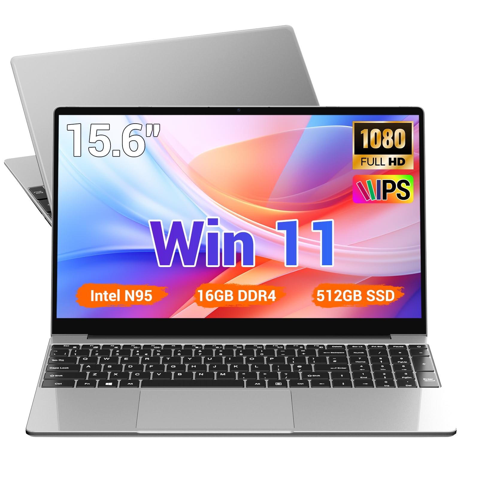 BEYNIVAN Laptop 15,6 Pollici,16GB DDR4 512GB SSD TF 1TB,N95 (fino 3,4 GHz),Win 11,1920x1080 FHD,WiFi 5,USB 3.0,Computer portatili convenienti,Webcam, Mini HDMI, Laptop per studenti/aziendal