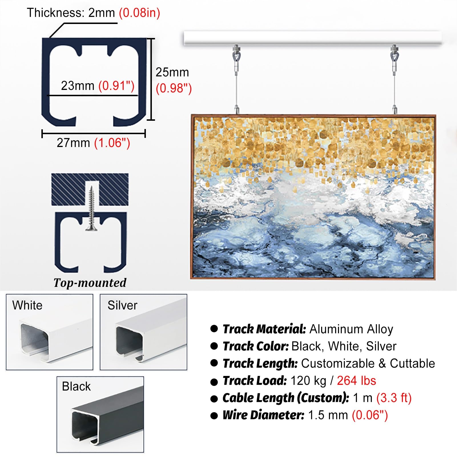Kit de fixation pour tableau avec chaînes et crochets pour décoration murale et cadre photo