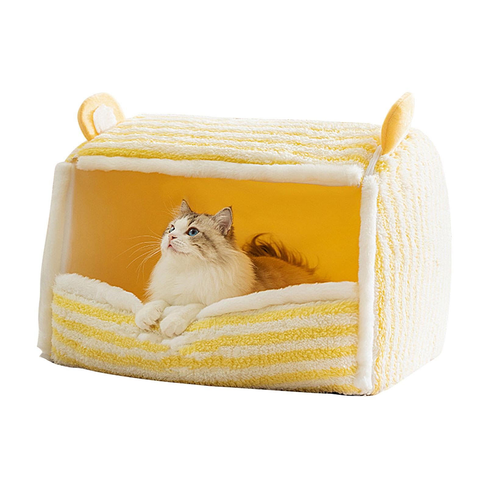 Panier chat d'hiver pliable et lit coupe-vent jaune pour petit chien