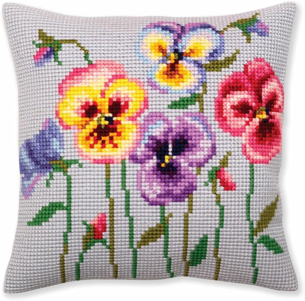 Collection D'Art CdA Stamped Cross Stitch kit Cushion Pansies 5384, 40x40cm, DIY