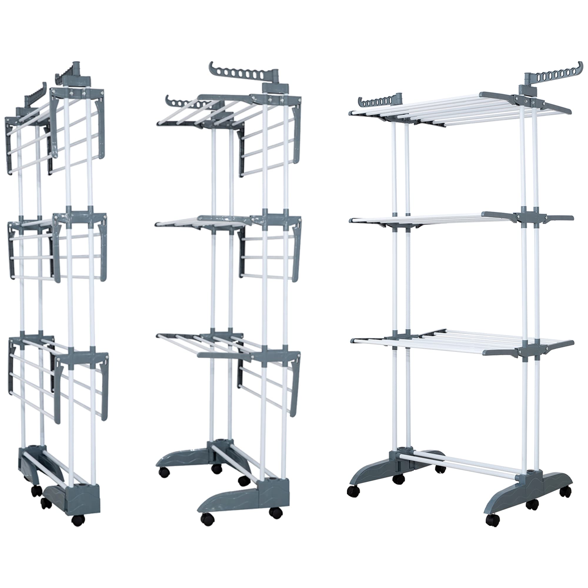 Homefront Clothes Airer Dryer Rack - 3 Tier Lightweight Portable Foldable Design - Adjustable Side Wings - Holds A Large Amount of Washing - Suitable for Indoor Or Outdoor Use