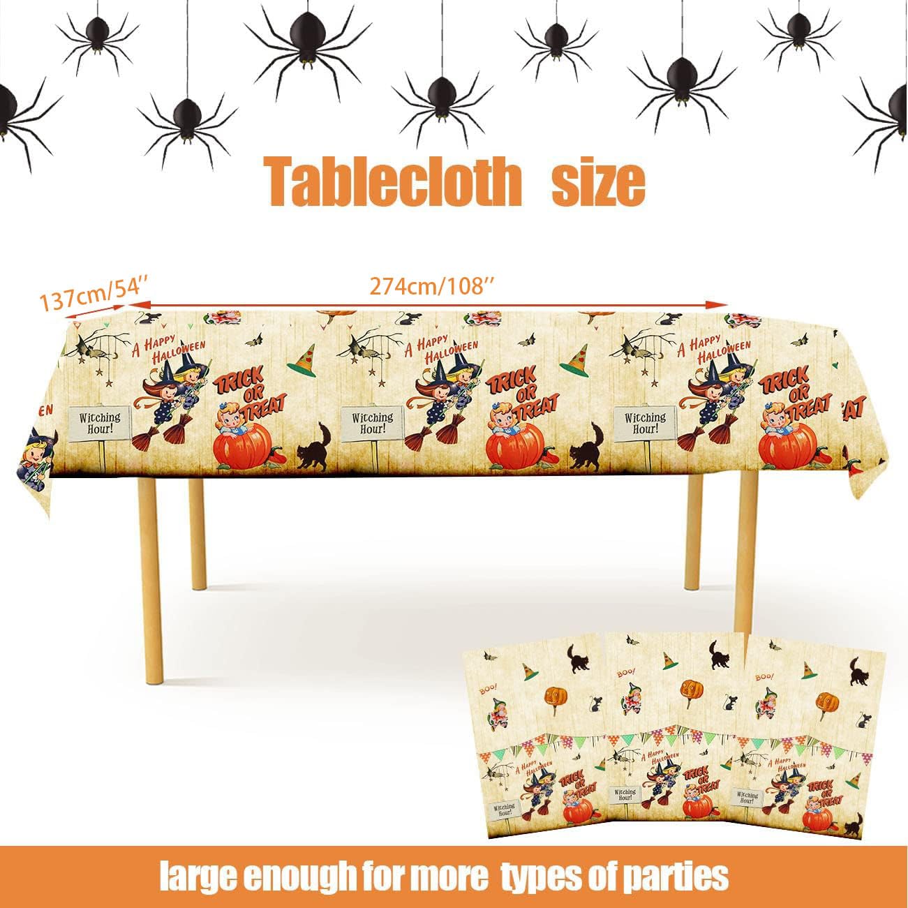 Chinthie Halloween Holiday Decorations Trick or Treat Vintage Tablecloths Disposable 3PCS Retro Pumpkin Plastic Table Covers for a Happy Party Supplies(70x43 Inch), Yellow