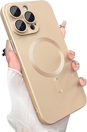 ankofave Magnetic case for iPhone 13 Pro Phone Case for Women, Matte Luxury Soft Metallic Luster Design with Camera Lens Protector, Compatible with Magsafe Case for iPhone 13 Pro 6.1" -Champagne Gold