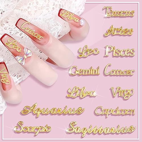 Miniatura 5 de 72 dijes de palabras del zodiaco, oro y plata, doce constelaciones, dijes de aleación del zodiaco para uñas, colgante para hacer joyas, moldes de