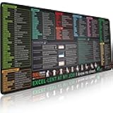 Excel Shortcut Keys Mouse Pad - Extended Large XL Cheat Sheet Gaming Mousepad | PC Office Spreadsheet Keyboard Mat | Non-Slip Stitched Edge