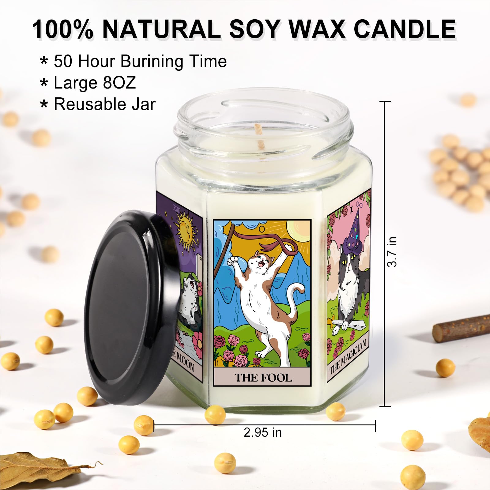 Gifts for Women-Best Friend Birthday Gift for Female-Astrology Gift for Friends-Witchy Gifts for Sister-Funny Candles for Her,Sister,Mom,BFF-Tarot Cat Lavender Candles-8oz Candle Jars