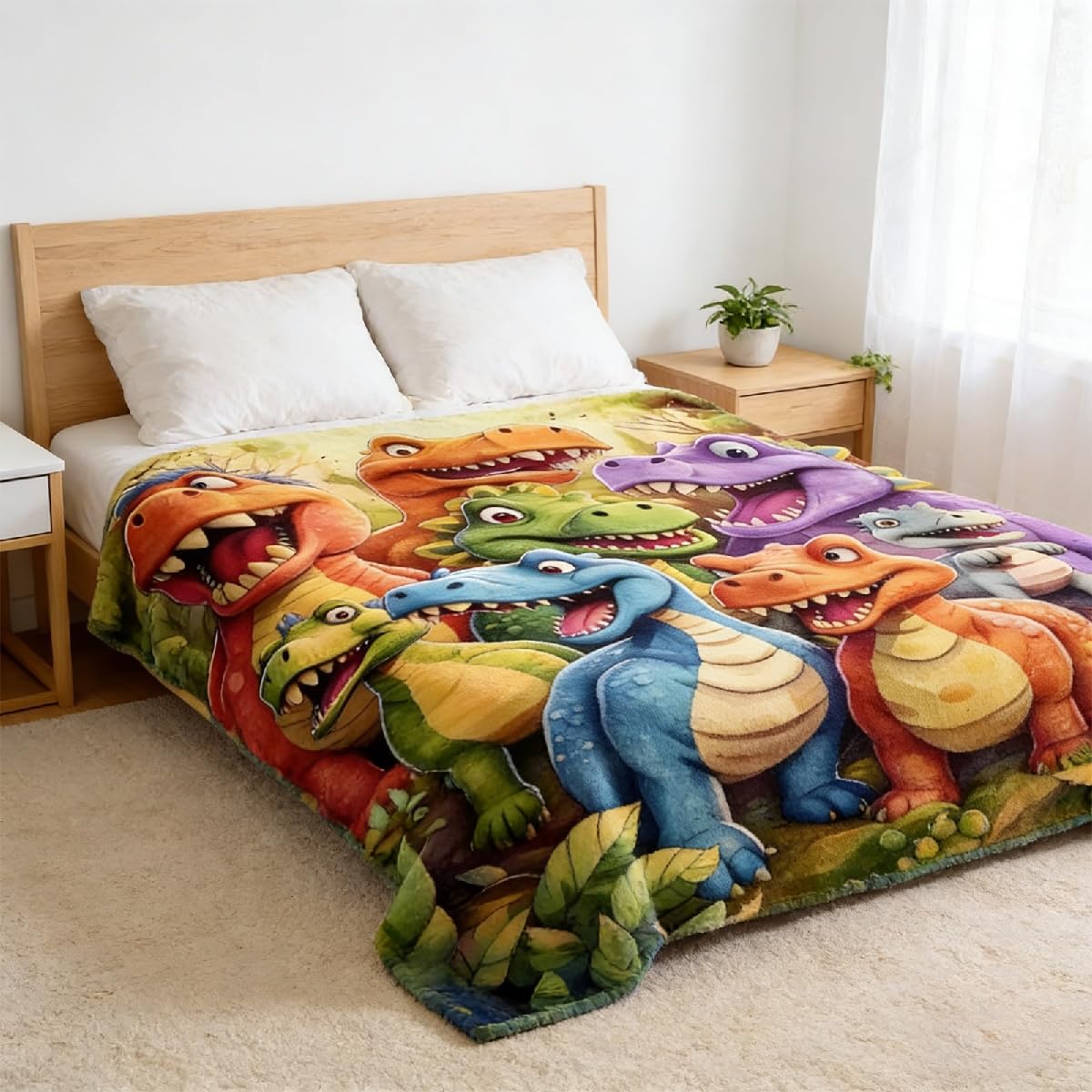 Coperta con dinosauri, 150 x 130 cm, super morbida, per bambini, ragazzi, ragazze, in pile, per bambini, grande e confortevole, come regalo per letto, divano, divano