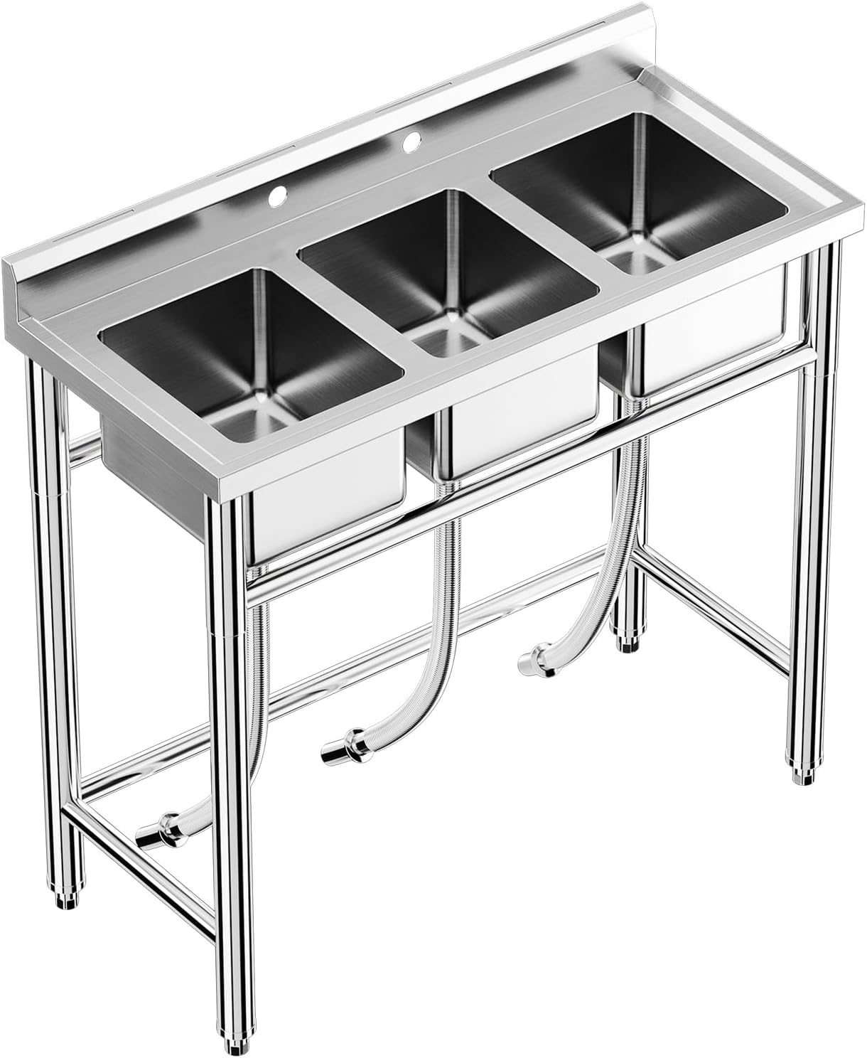 3 Compartment Stainless Steel Utility, 39x18x37inch NSF Certified Freestanding Commercial Laundry Room Basin with Adjustable Legs – For Restaurant, Garage, Outdoor, or Indoor