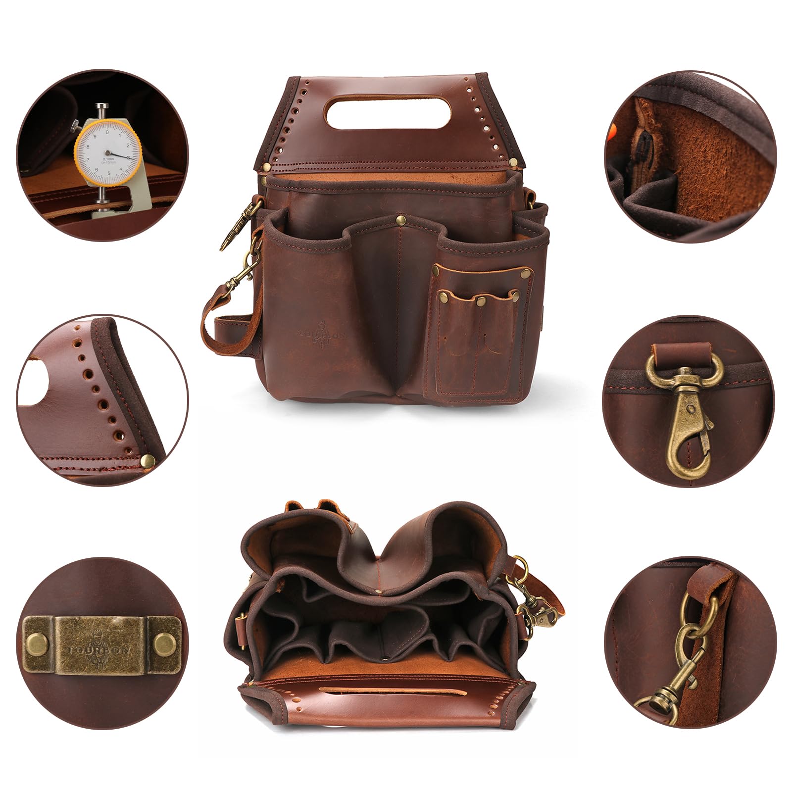 Tourbon Genuine Leather Tool Belt With Suspenders - Carpentry Rig With Multiple Pockets