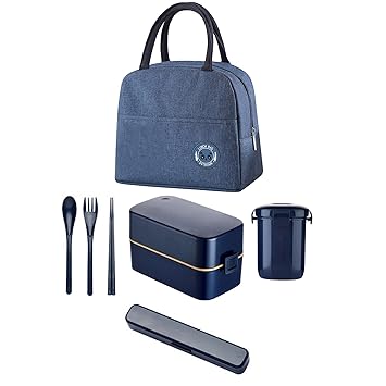 Polypropylene 3 Layer Bento Lunch Box & Bag With Cutlery, 2 Chopsticks | 1 Spoon | 1 Fork & Soup Pot Leakproof 4 Containers Tiffin Set Microwave/Dishwasher Safe - (6.5 Ltr), 6.50 liter