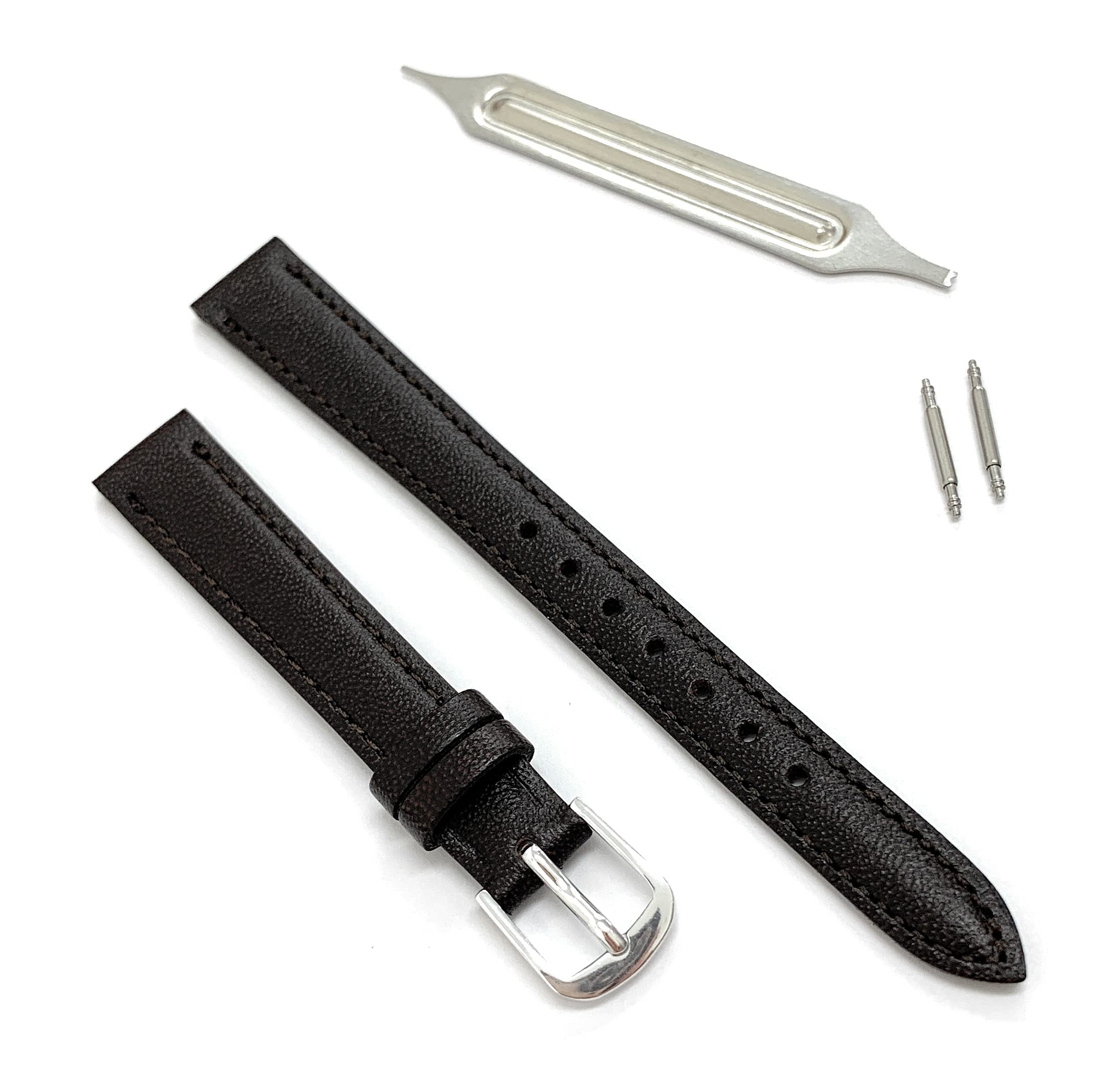 Bambi XP049 XP-49 Watch Belt, Genuine Leather, Watch Band, Leather, Replacement Strap, 0.4 - 0.8 inches (10 - 20 mm), Black, Chocolate, Simple Replacement Tool, 2 Spring Bars Included, Replacement : C