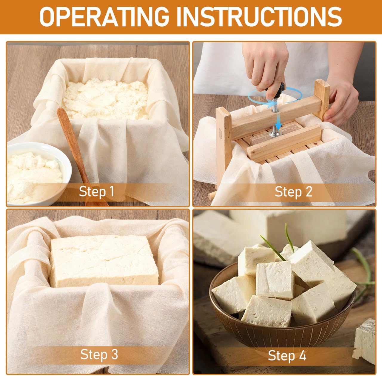 Luxshiny 1 Set Wooden Tofu Mold: 6.68 Inch Tofu Press with Cloth Bean Curd Maker Mold Kitchen Tool for Soybean Curd and Cheese Making