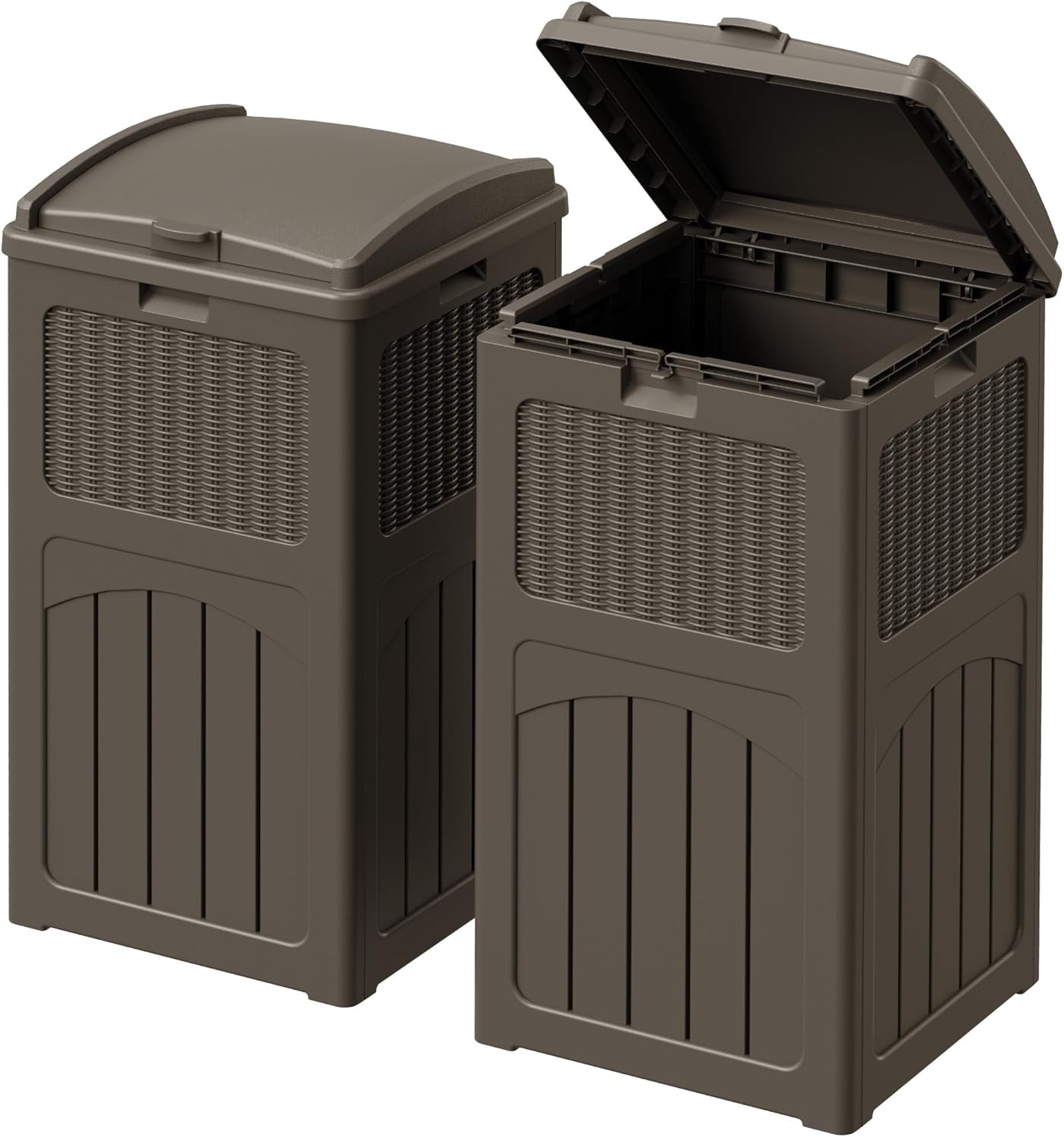 Devoko 33 Gallon Outdoor Trash Can, Hideaway Garbage Bins with Tiered Lid, Waterproof Resin Outside Waste Bins for Patio, Outside Pool, Backyard and Deck(1, Deep Brown)