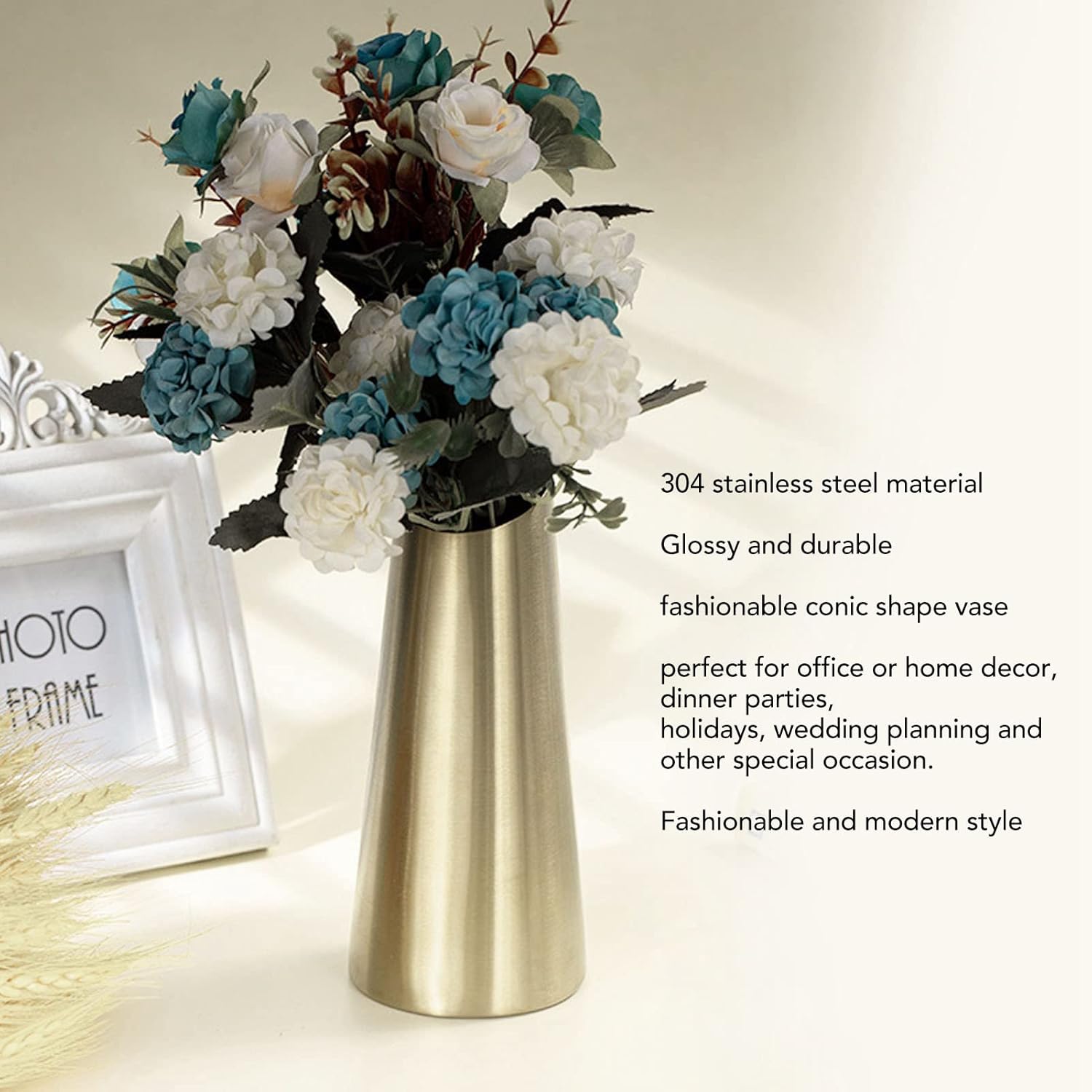 1 Pcs Gold Modern Home Decor 7.8 inch Gold Stainless Steel Vase Small Flower Vase Taper Vase for Wedding Table Centerpiece Decorations, Home Decor (Gold)