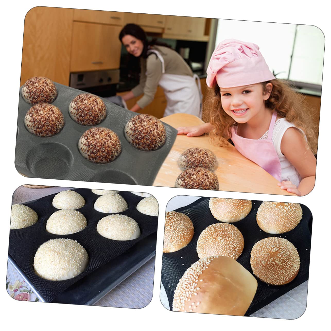 3piezas Molde De Anti-adherente Para Hamburguesas Para Hornear Pan Cocina y Repostería Horno Microondas y Congelador Color Negro