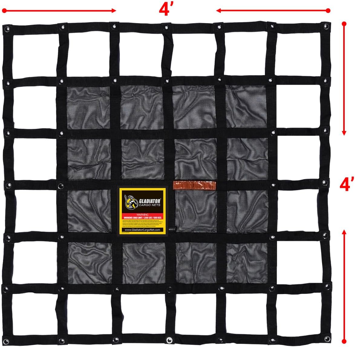 Gladiator Cargo Nets - Heavy Duty Cargo Net - Truck Organizer-Interior-Roof Rack-Jeep-SUV- Baja-Camping -(GBN-100) 4' x 4'