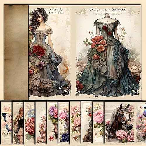 10 PCS "14x20cm" Retro Style Patterns Scrapbook Craft Paper Kit for Scrapbook Journaling Supplies，for Cardmaking Junk Journal Decorative Cardstock Background (T10-10 PCS, 14x20cm)