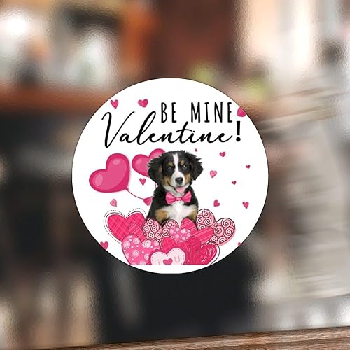 Swavecat 100 calcomanías de corazón de perro de montaña bernés rosa y rojo para pequeñas empresas, diseño de perros de San Valentín, etiquetas