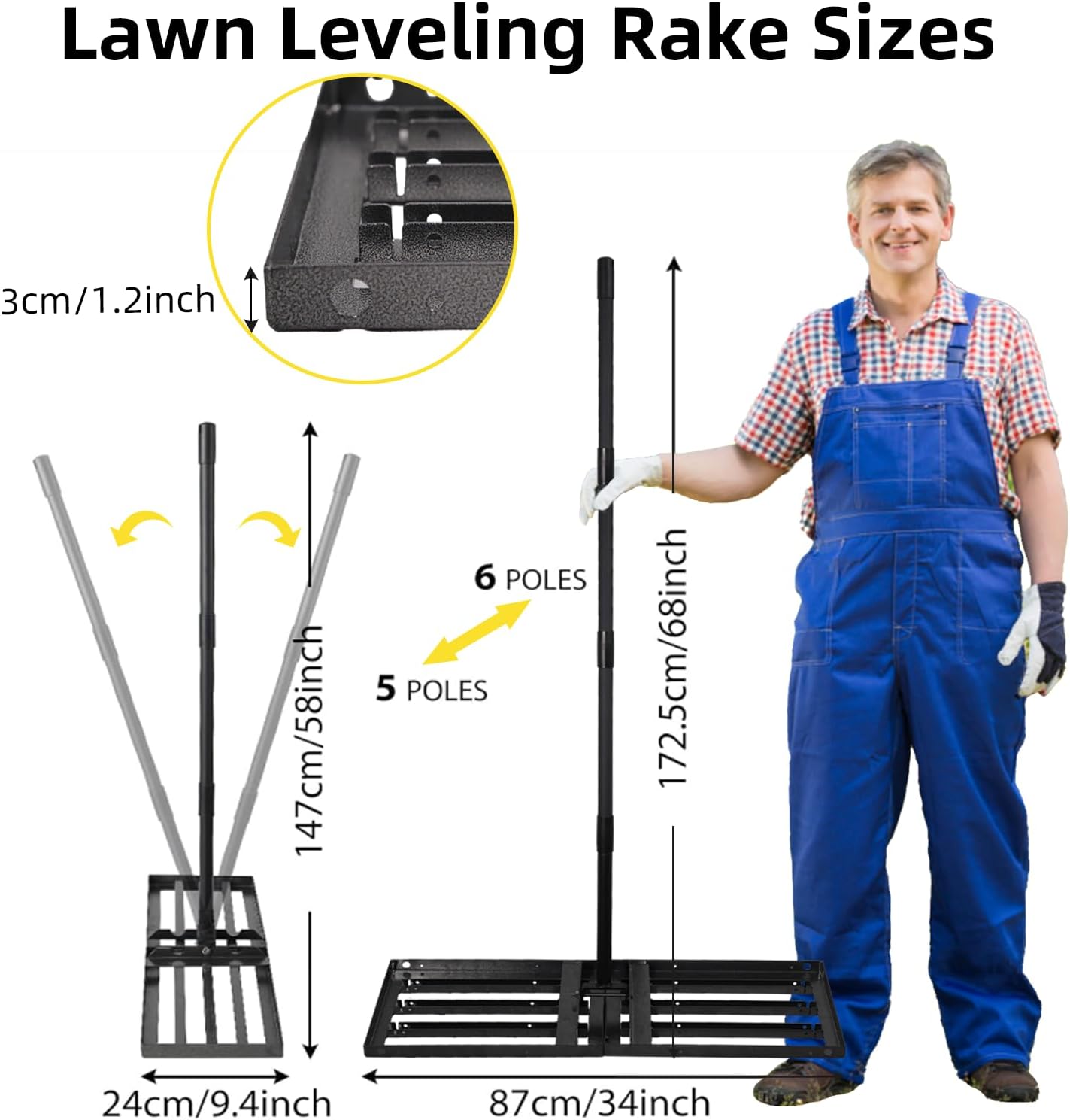 Lawn Leveling Rake Heavy Duty Stainless Steel Landscaping Tool