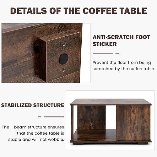 Miniatura 4 de Giantex 32 Square Coffee Table 2-Tier Tea Table with Storage Shelf Wood Modern Square Cocktail Table Industrial Accent Table Home Center Table Ideal
