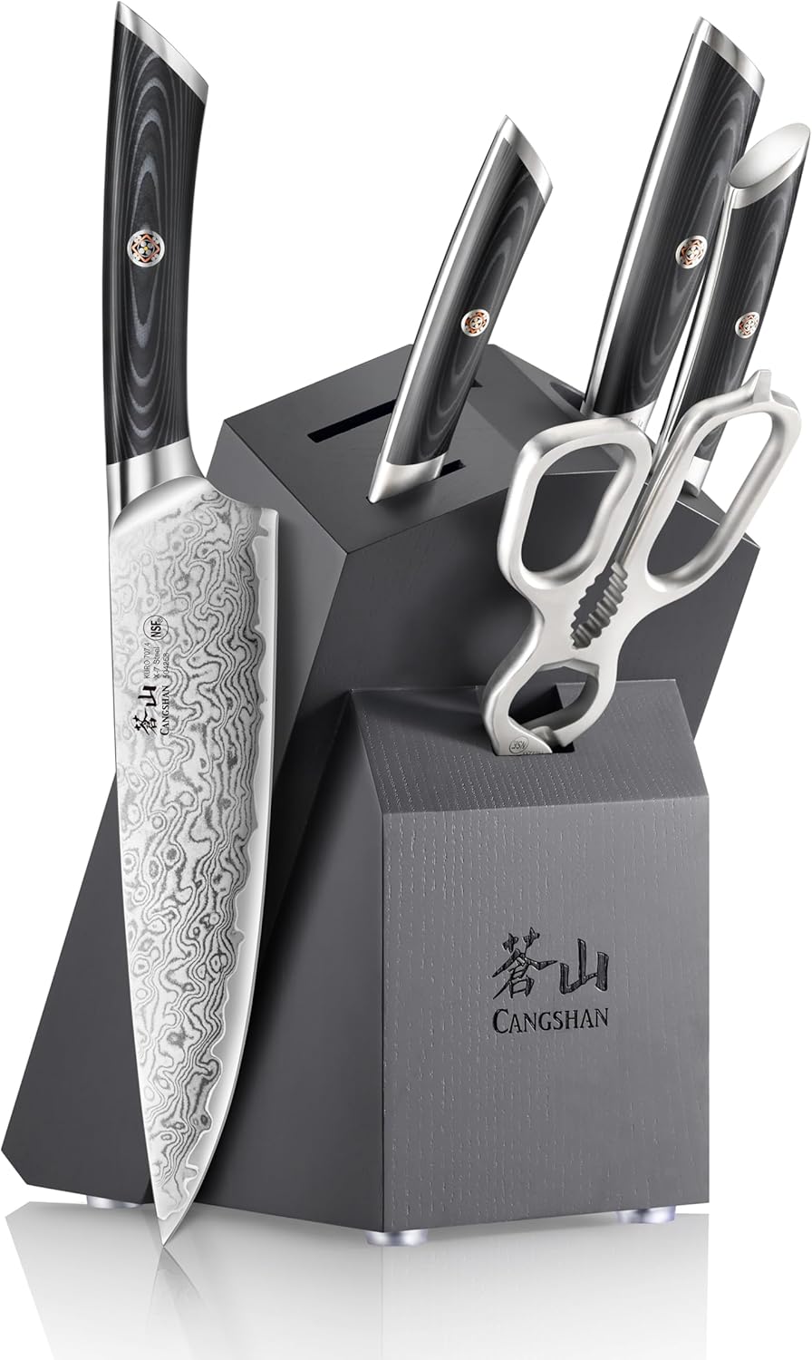 Cangshan KURO Series 6-Piece Knife Block Set, High Carbon X-7 Damascus Steel, 504333