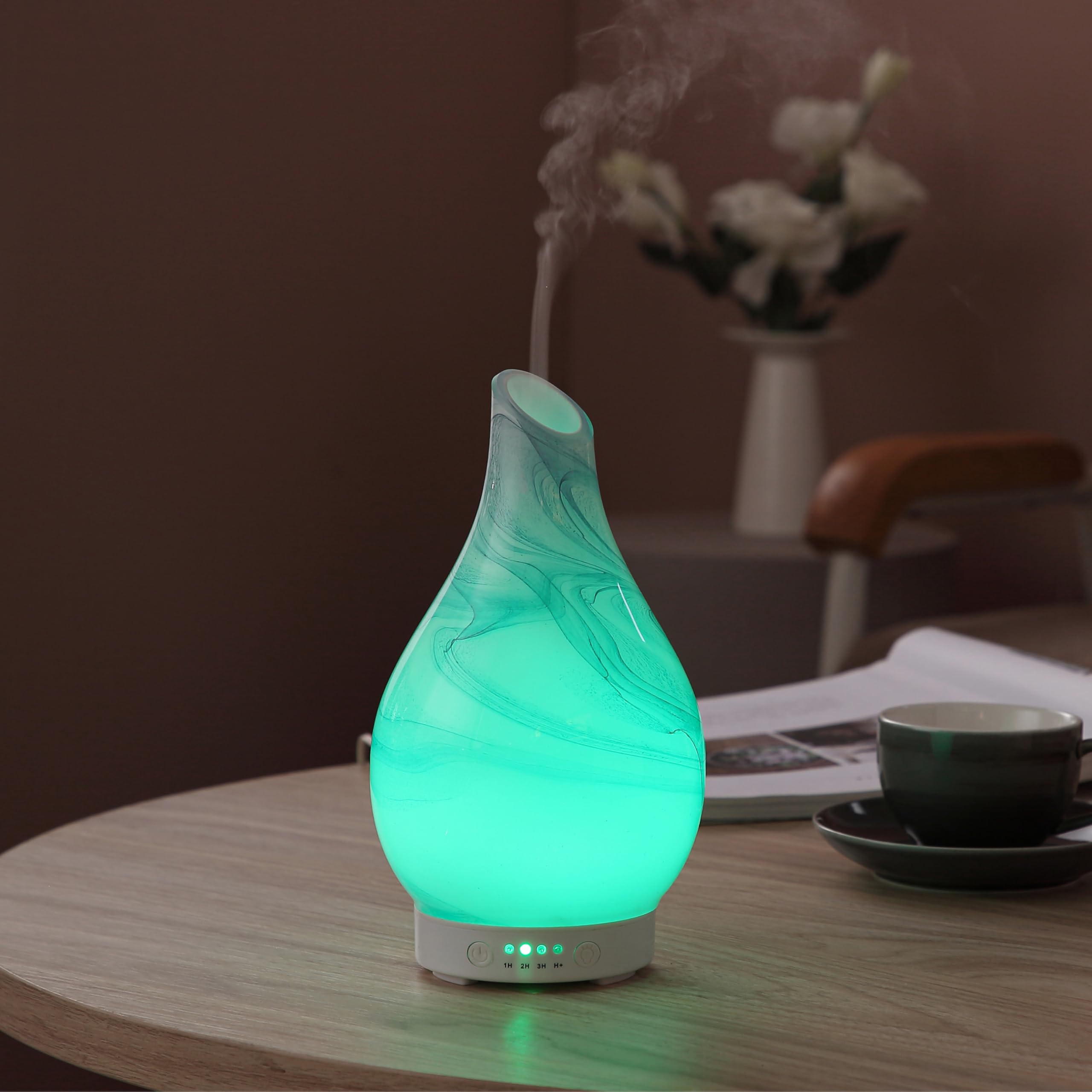 Zen’Arôme Diffuseur Huile Essentielle Yangtsé – Diffuseur Ultrasonique Aromathérapie à Froid - Diffuseur Électrique Humidificateur – Verrerie avec Motif Décoratif et Éclairage LED Personnalisable