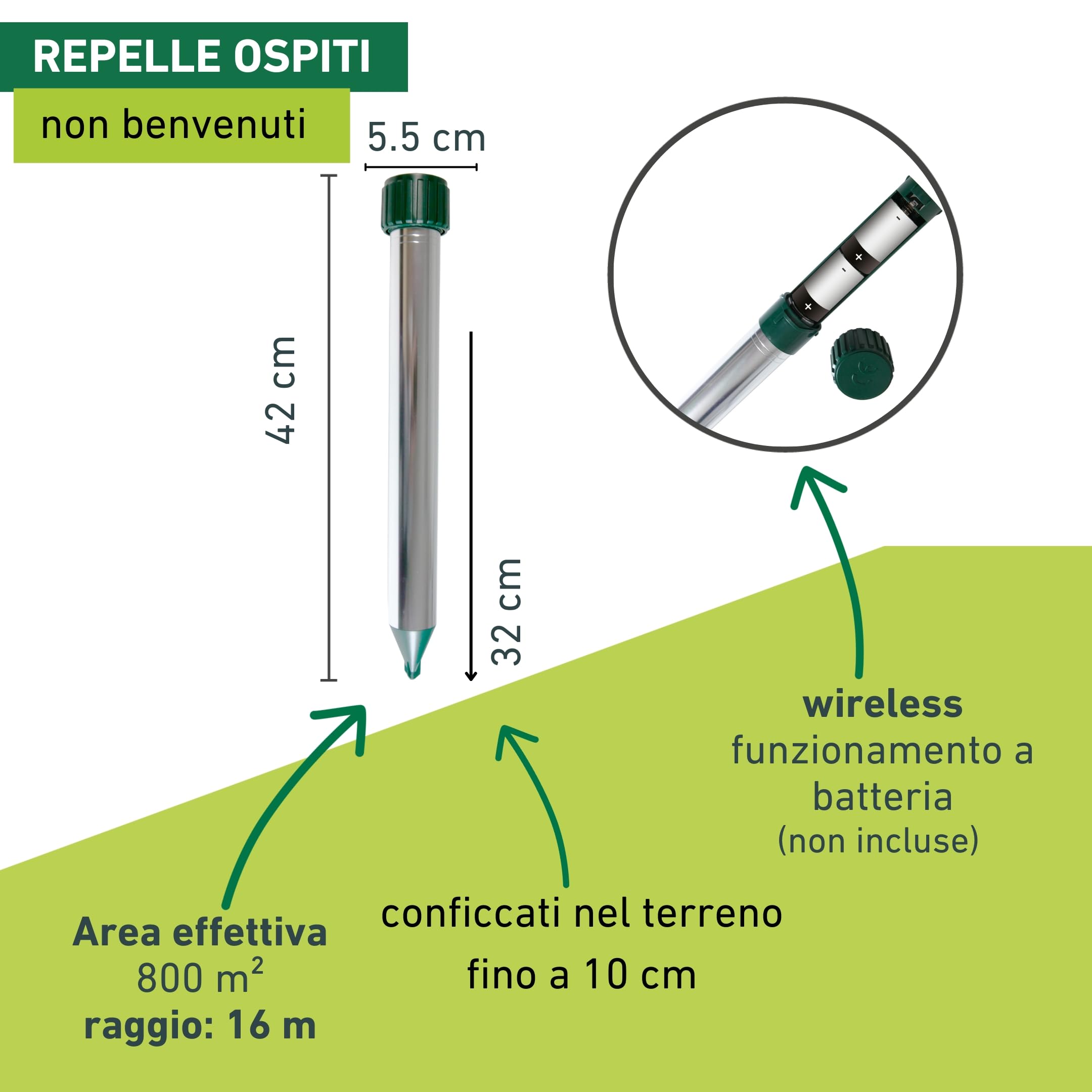 Windhager espulsore di Vole Alluminio, Repellente della Mole, Repellente della Talpa, Difesa della Talpa, Superficie Efficace ca. 800 m², 02130