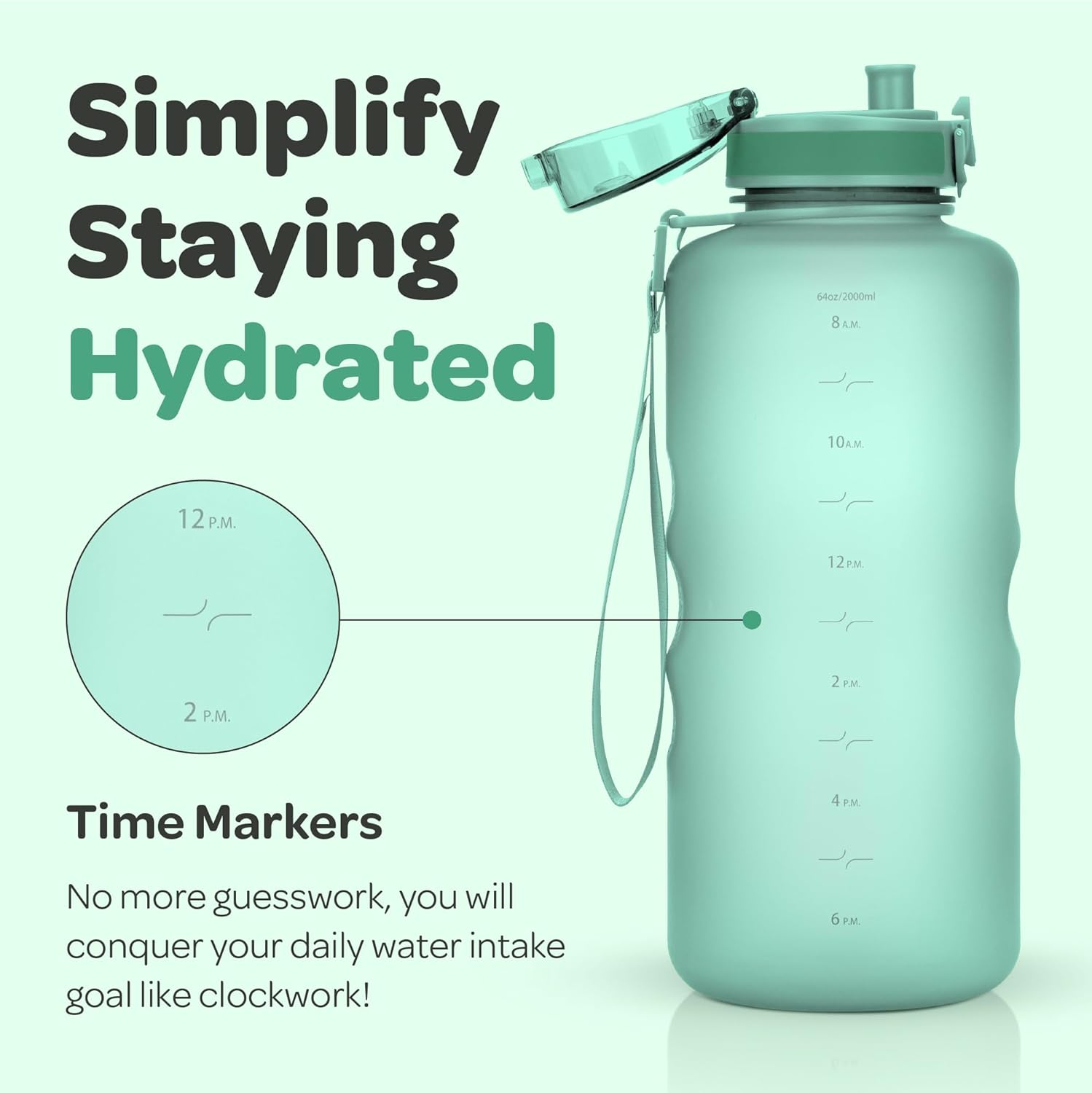 Hydracy Water Bottle with Time Marker -Large BPA Free Water Bottle & No Sweat Sleeve -Leak Proof Gym Bottle with Fruit Infuser Strainer & Times to Drink -Ideal for Fitness Sports & Outdoors - Image 9