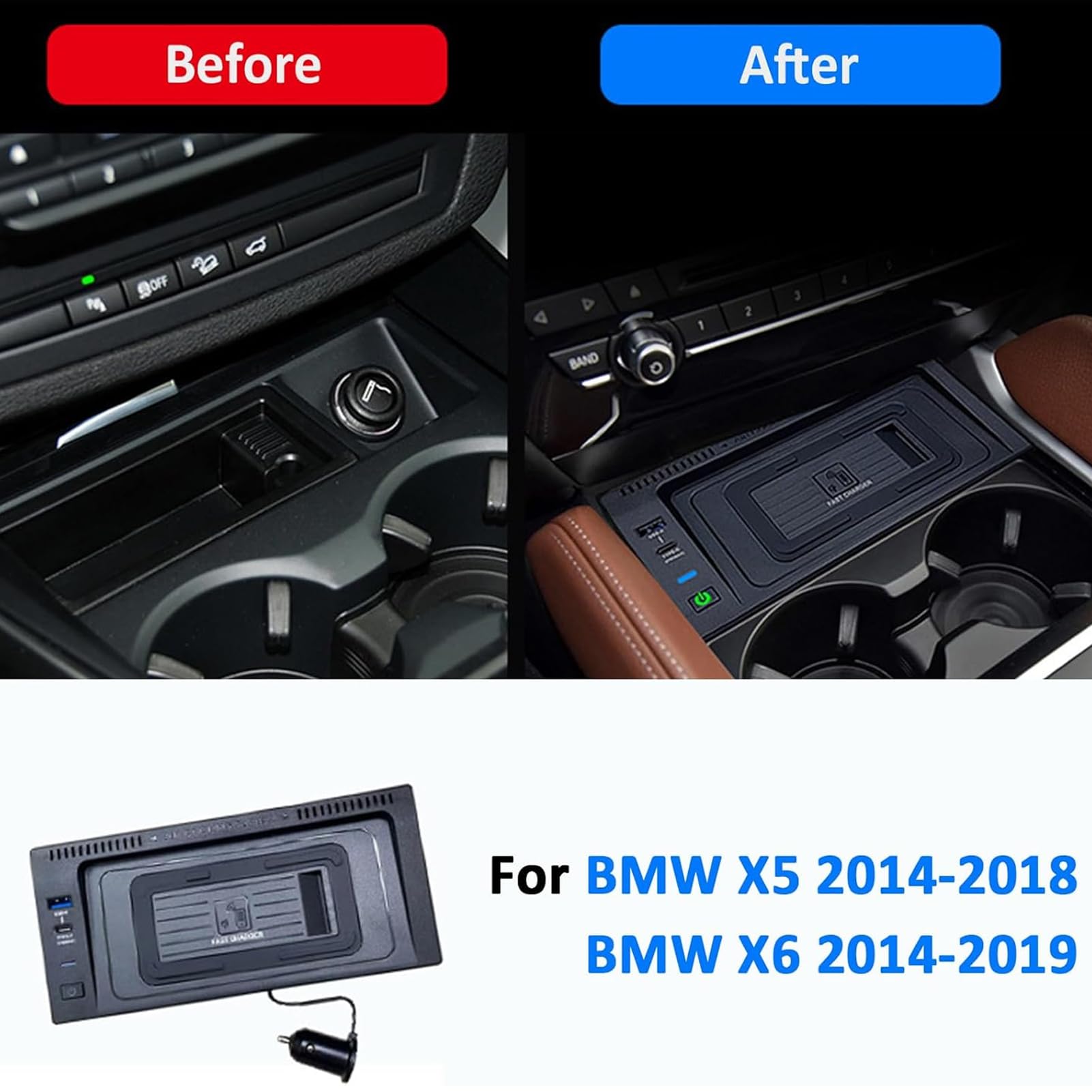 Bezprzewodowa ładowarka Samochodowa do BMW (2014-2018) X5 (2014-2019) X6 Akcesoria Bezprzewodowa Podstawka do ładowania Telefonu 15W, Ładowarka Qi do Telefonu