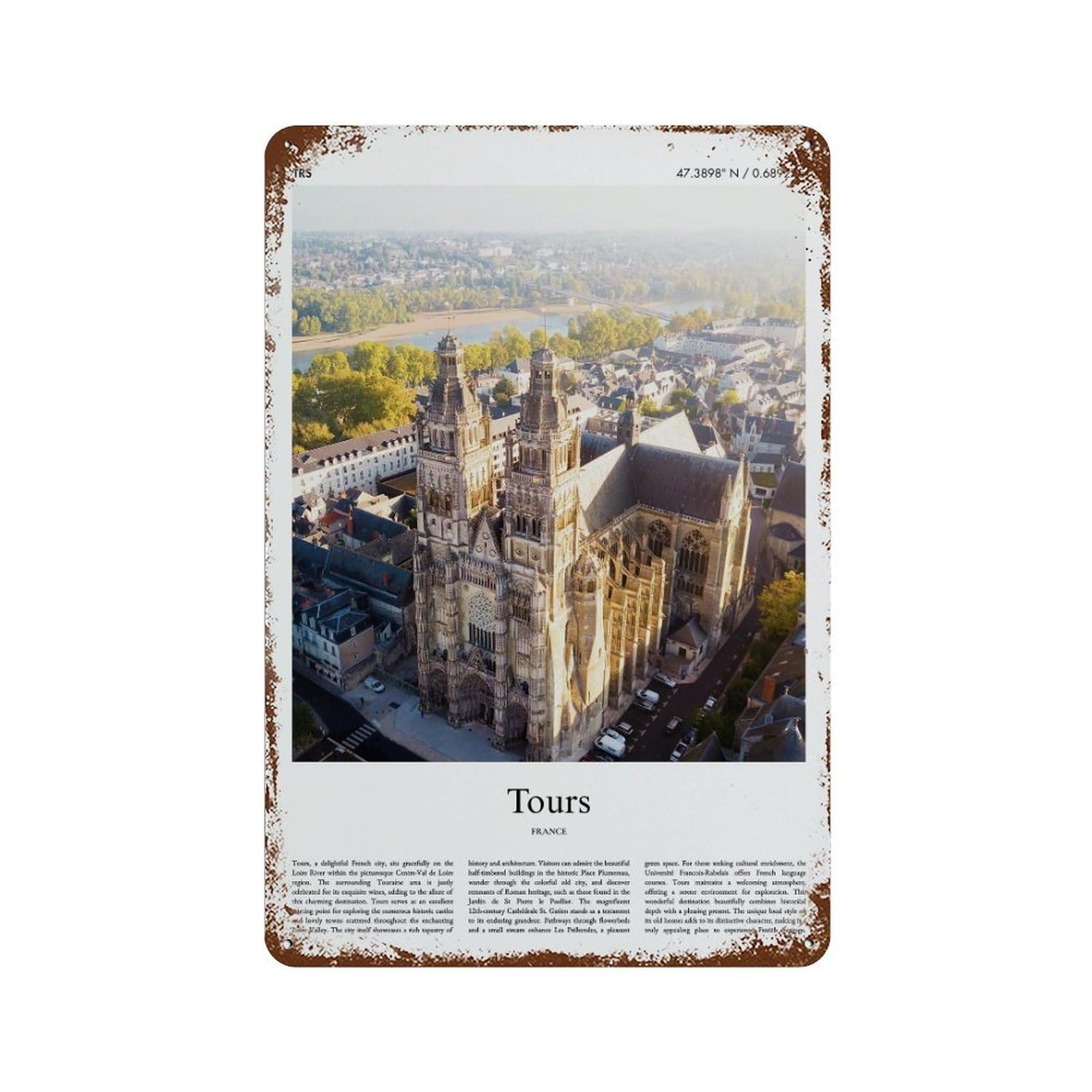 xiaoxiaoshen Tours France City Scenery Wall Decor Art Metal Tin Poster Modern Home Decor Art Home Bar Shop Decorations Vintage Sign 30x20cm