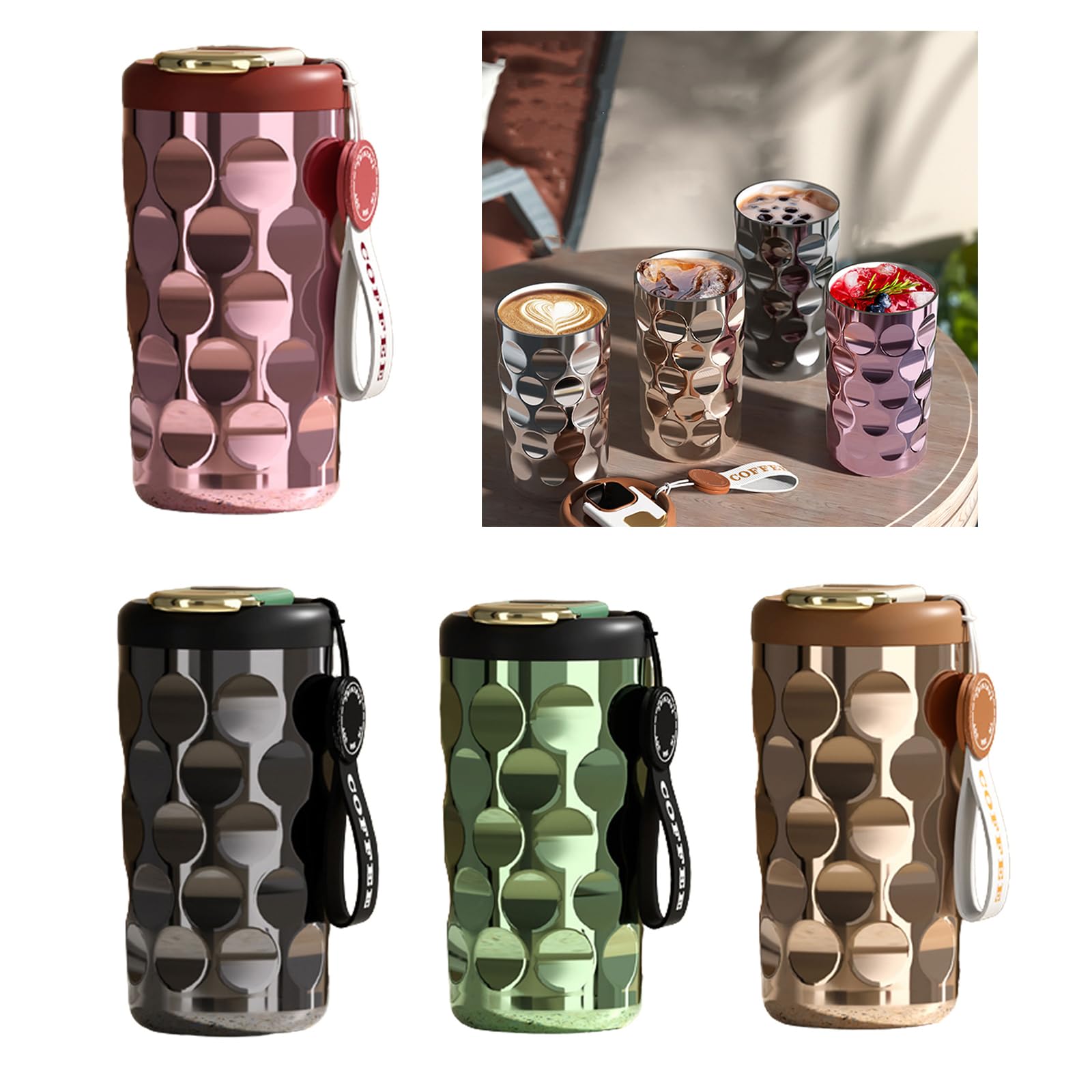 Taza de cerámica con capa interior de 410 ml, fácil de limpiar, taza térmica de acero inoxidable aislada al vacío