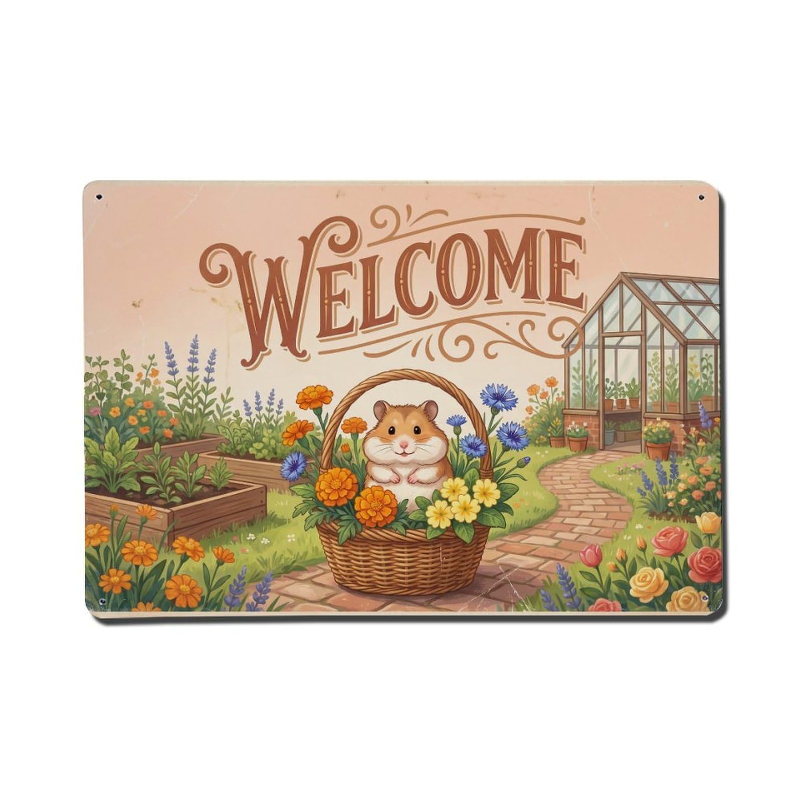 Vintage Welcome Hamster Nature Lover Metal Tin Sign