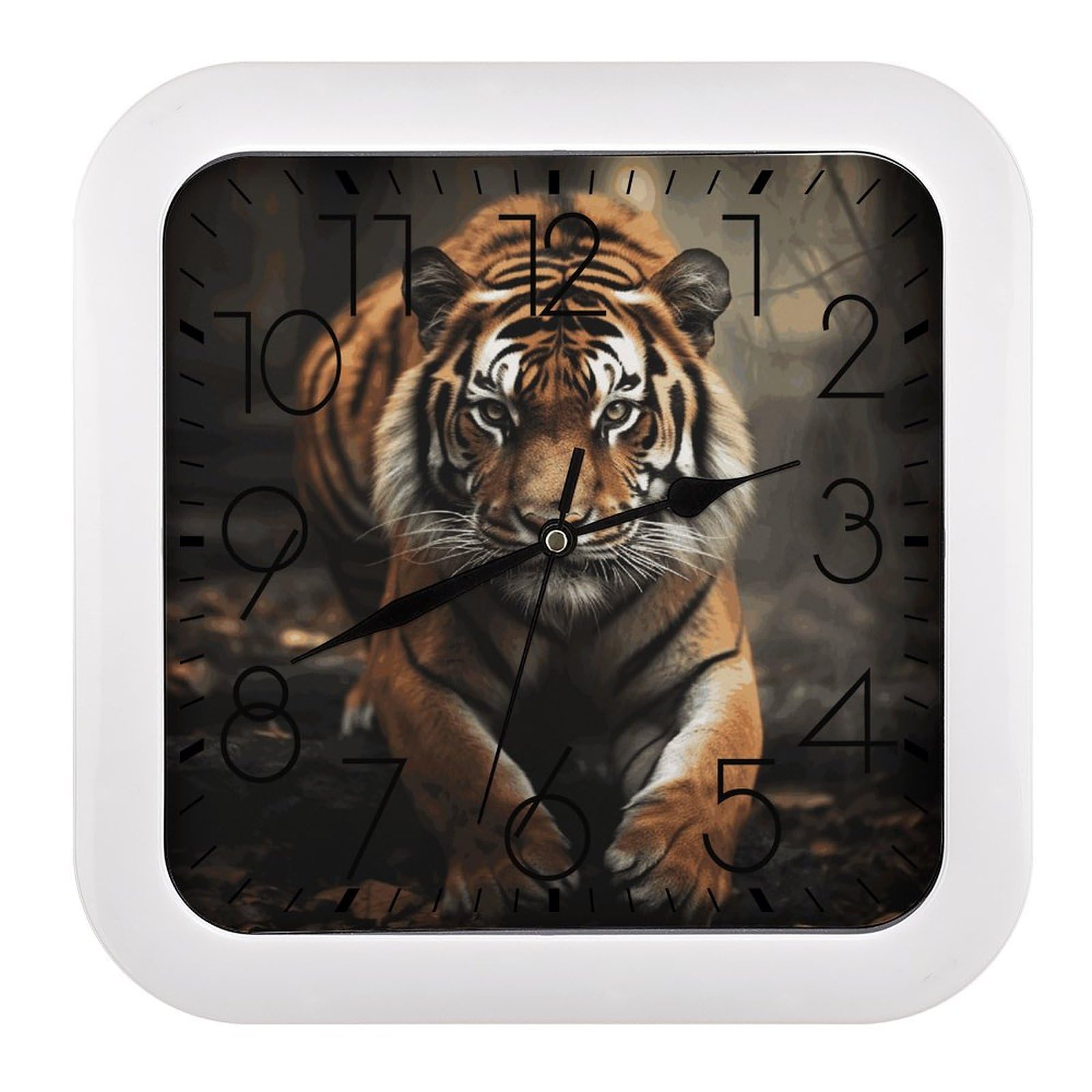 Horloge murale tigre pour classe et bureau carrée et silencieuse 25,4 cm
