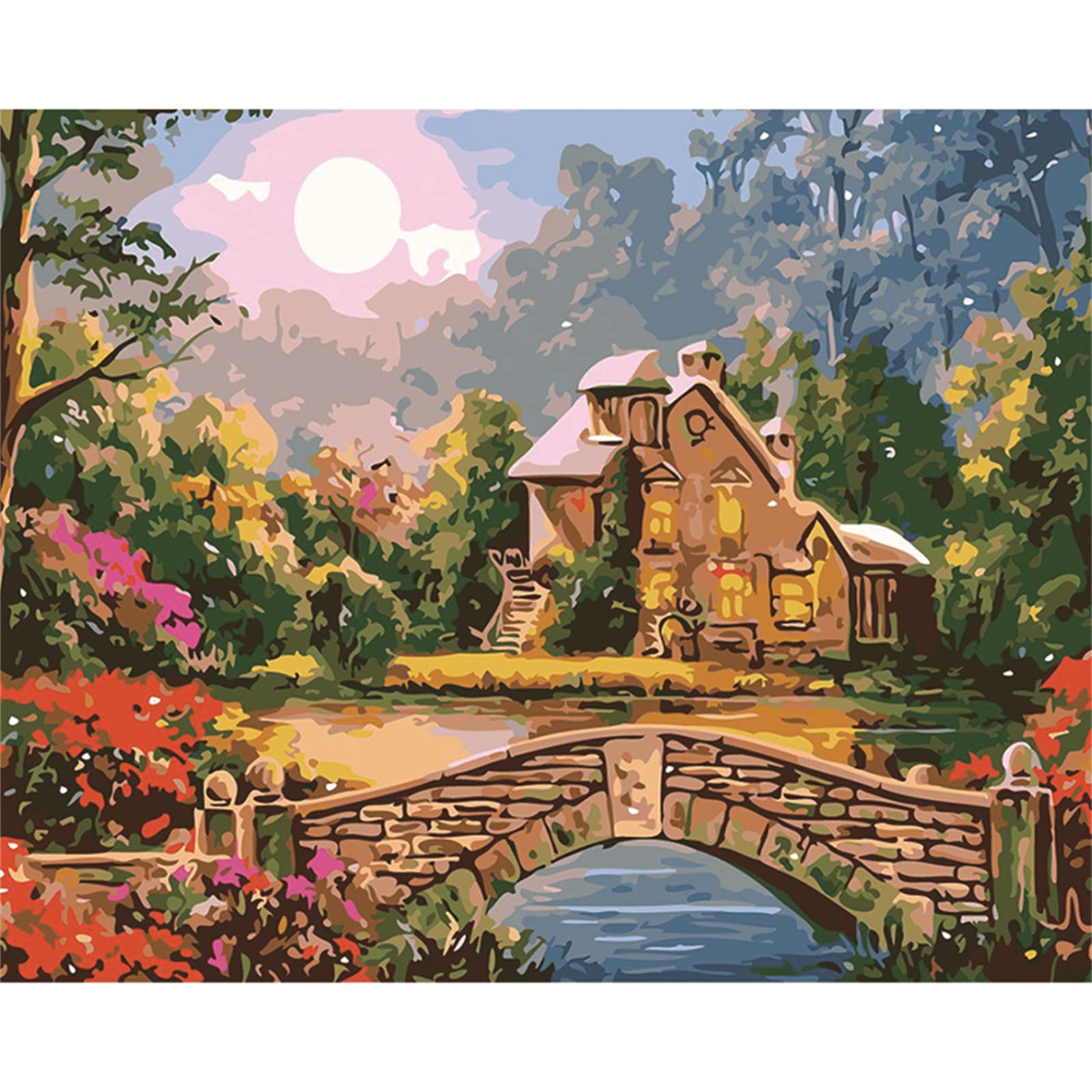 Dipingere con i numeri adulti,Casa di campagna DIY Painting by Numbers kit per dipingere con i numeri con pennelli e pigmento Acrilico ,per Decor casa pareti Regalo(Contains Without frame,60x80cm)D252