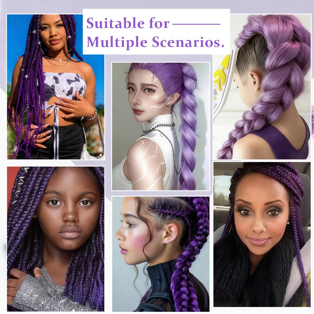 Lunghi Viola Capelli Extension,Prestirati Sintetici Viola Capelli Trecce,Coda capelli extension Lunghe Trecce Violas Per Trecces, Violas Capellis Finti Trecces Parrucca Festa Halloween Costume Cosplay