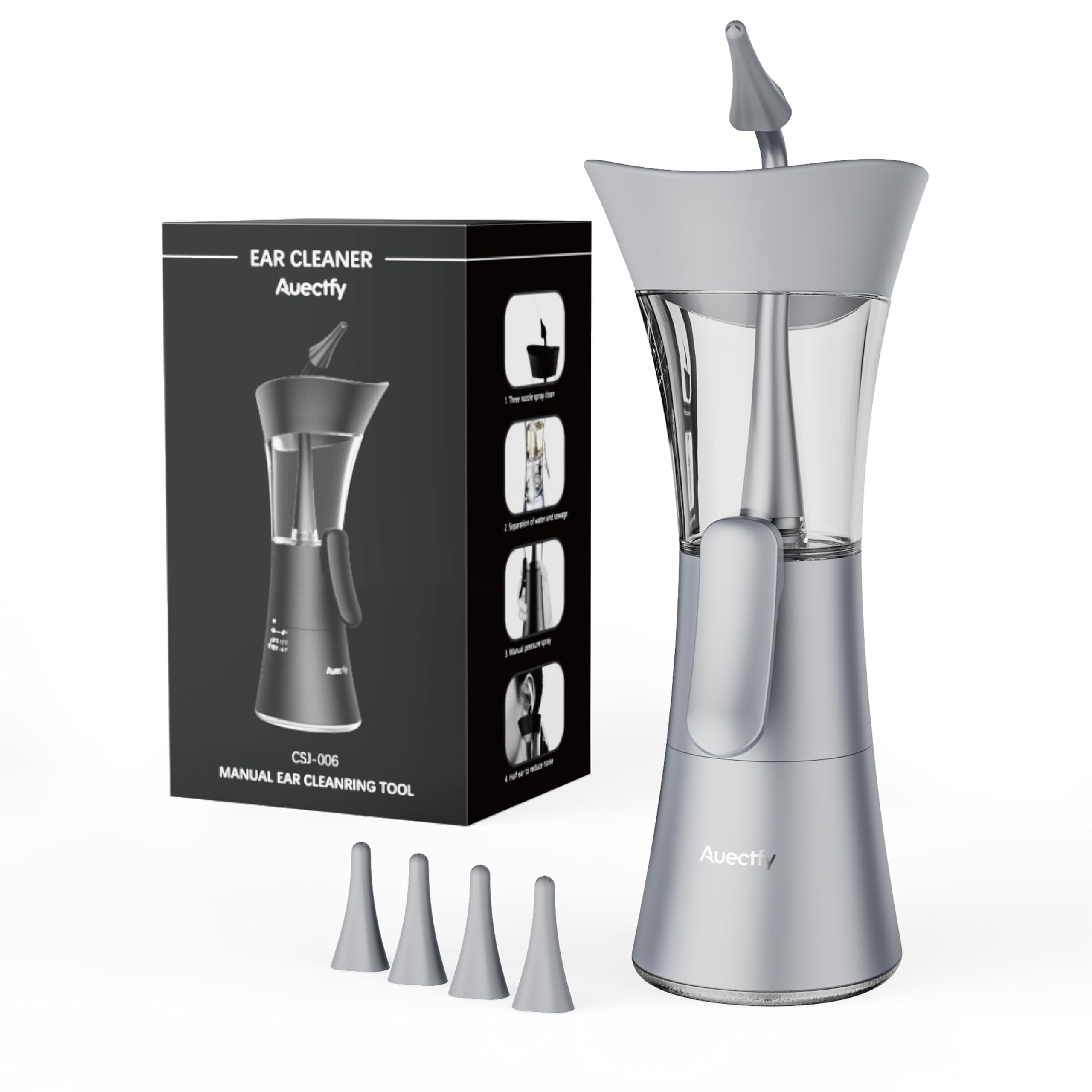 Kit per la rimozione del cerume – Strumento per la pulizia delle orecchie, facile da usare, sistema manuale di irrigazione dell'orecchio con punta in silicone morbido per una pulizia efficace e sicura