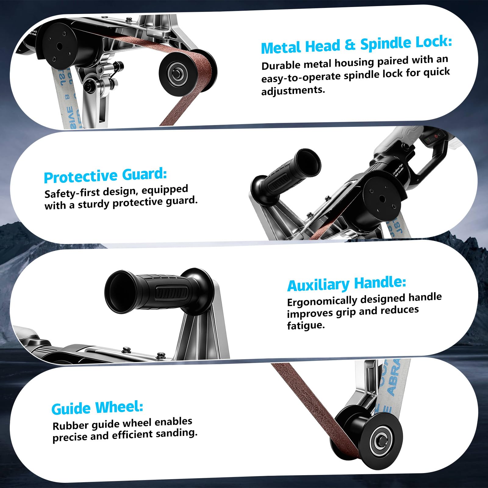Akku Rohrbandschleifer für Makita 18V,800 W mit 760 mm Schleifband,3 Geschwindigkeiten, Schleifgerät mit 3 Körnungen 80/100/120,Bandschleifer zum Schleifen, Polieren und Entgraten(Ohne Akku)
