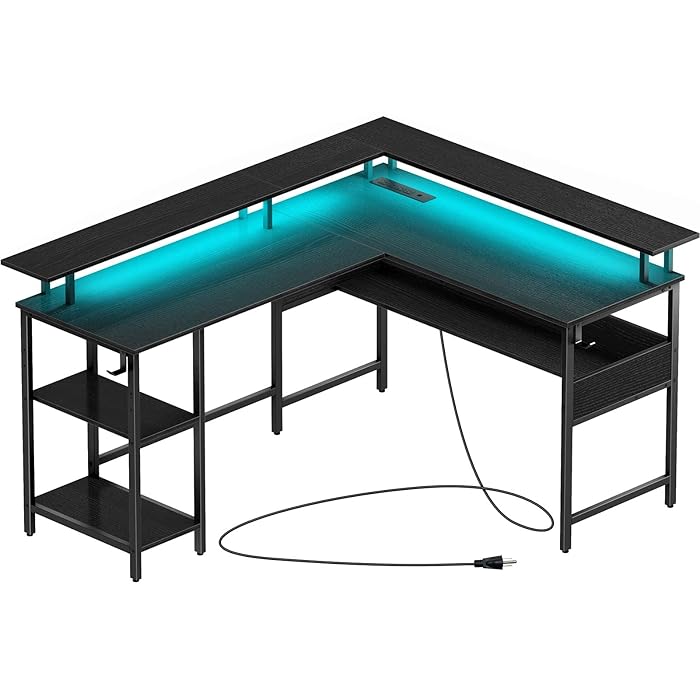 Buy Rolanstar Computer Desk L Shaped with LED Strip & Power Outlets