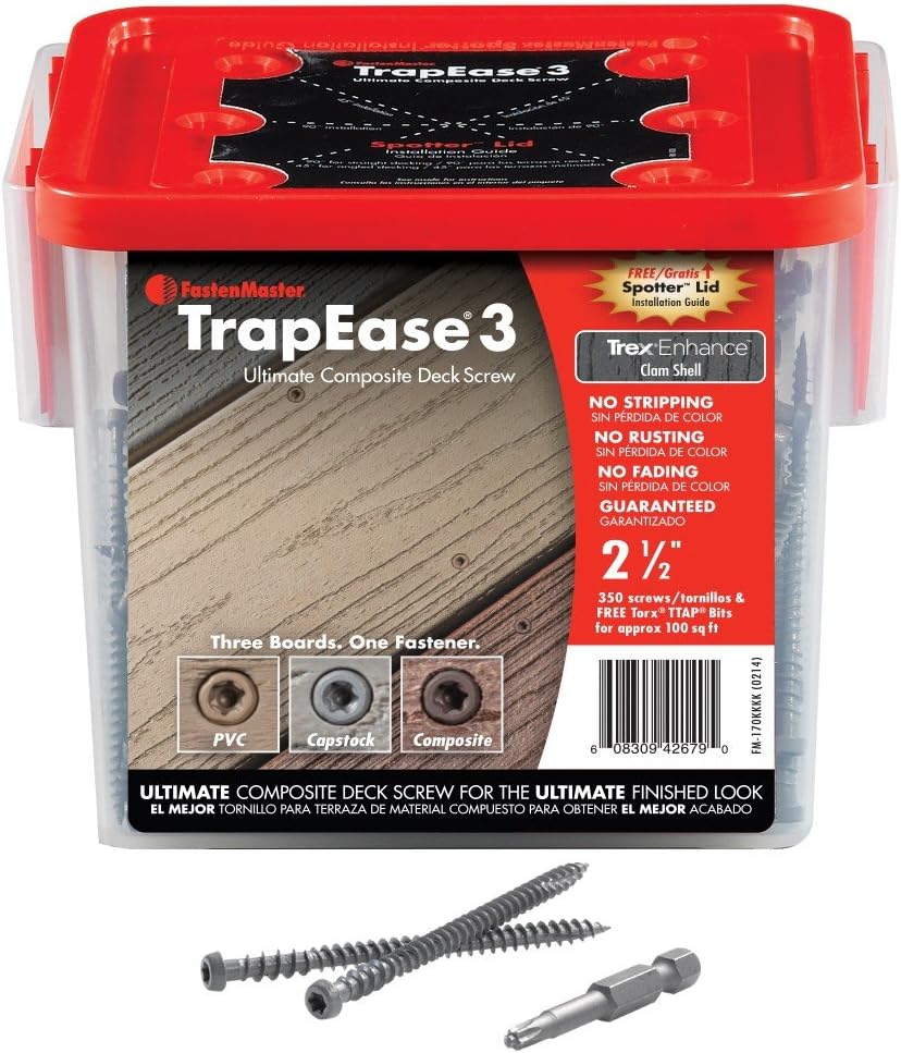FastenMaster TrapEase 3 Deck Screws for Composite, PVC and Capstock Decking - Box of 350 - Trex Transcend Tree House