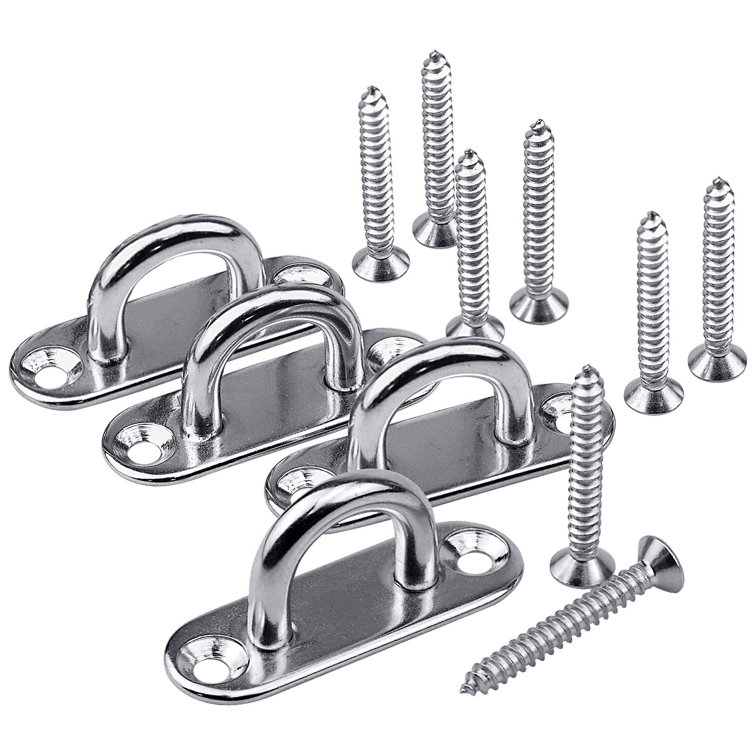 Wandefol Pack of 4 304 Stainless Steel Eye Plates, 5mm Metal Staple Ring Hook With 2 Holes + 8Pcs Screw