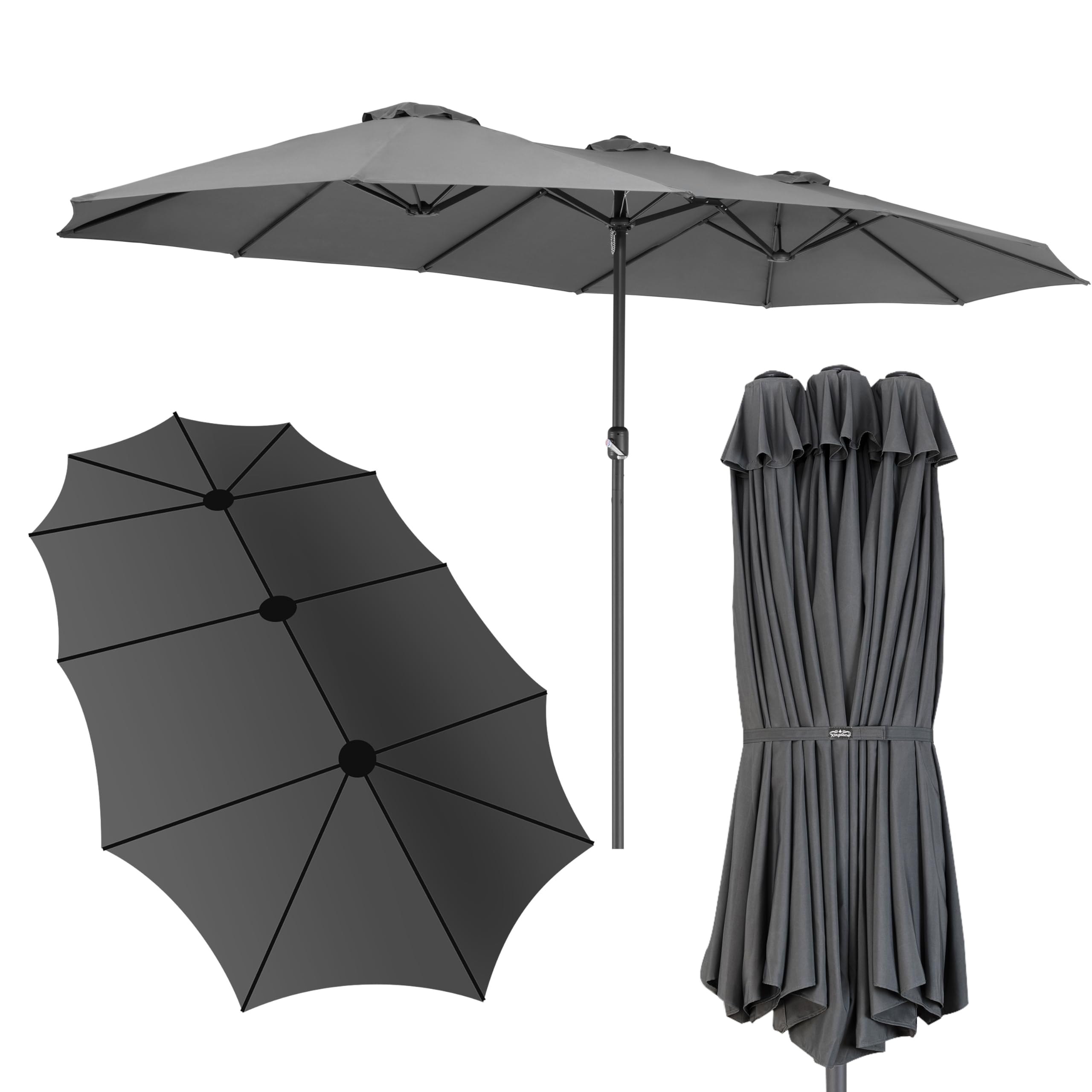 Kingsleeve Ombrellone XXL 460x270 cm Protezione UV 80+ Doppio Grande con Custodia e Manovella Impermeabile da Giardino Terrazza Balcone Mercato Nero