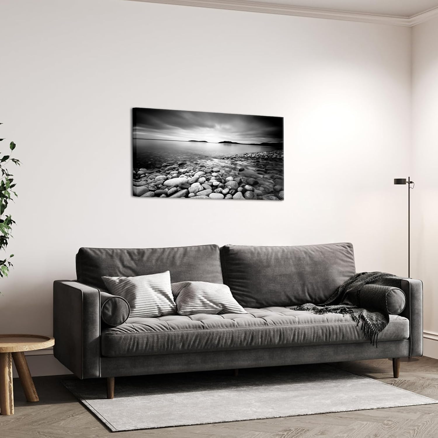 sechars Black and White Beach Canvas Wall Art Zen Rocks Stone Picture Paintings Prints Modern Zen Home Living Room Wall Decoration 20x40 Inch