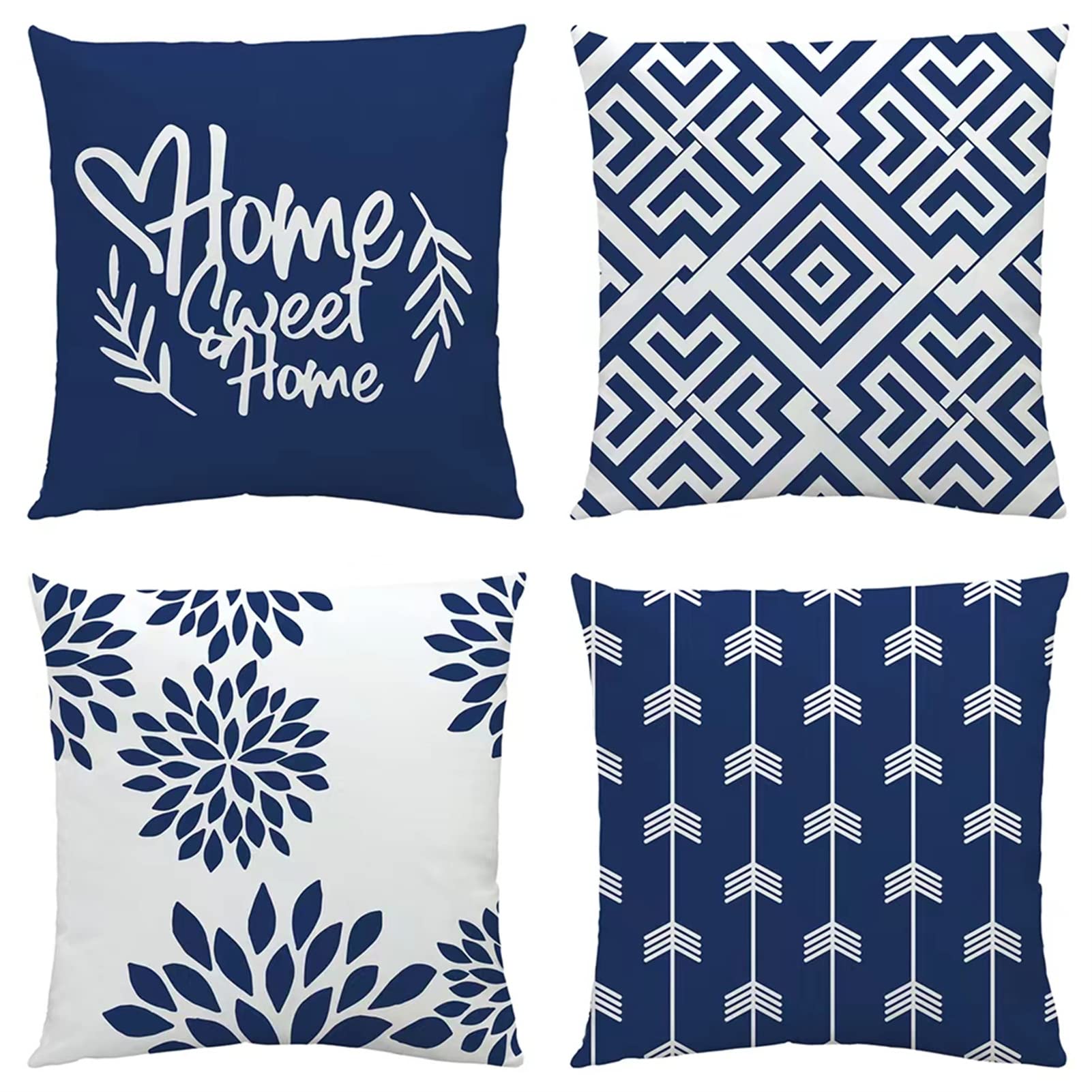 NIULAA Weich Kissenbezug 45x45 4er Set Marine Blau,Deko Kissenbezüge Couchkissen Modern Kuschelig Dekokissen Kissenhülle Quadratisch Kissen Bezug Sofakissen Zierkissen Wohnzimmer Bett Draußen