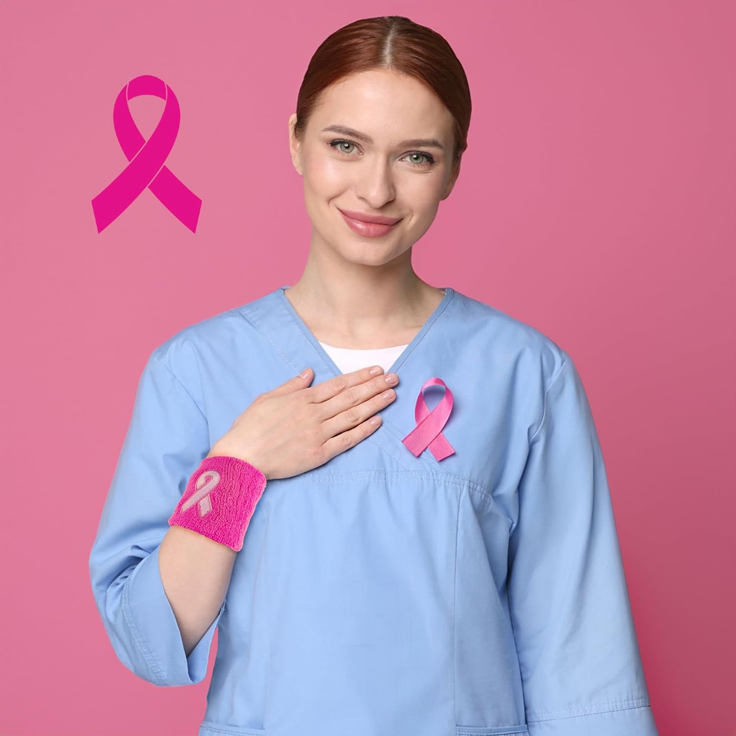 24 Pack Breast Cancer Awareness Wristbands Pink Ribbon Sports Sweatband Men Women Bulk