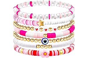 7-Piece Preppy Valentine's Day Clay Bead Bracelet Set Under $5