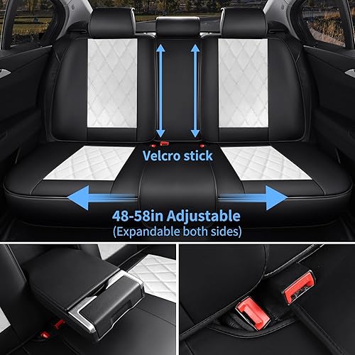 Miniatura 10 de Juego completo de fundas de asiento de automóvil, funda de cojín de cuero sintético para asiento delantero y trasero, protector de asiento