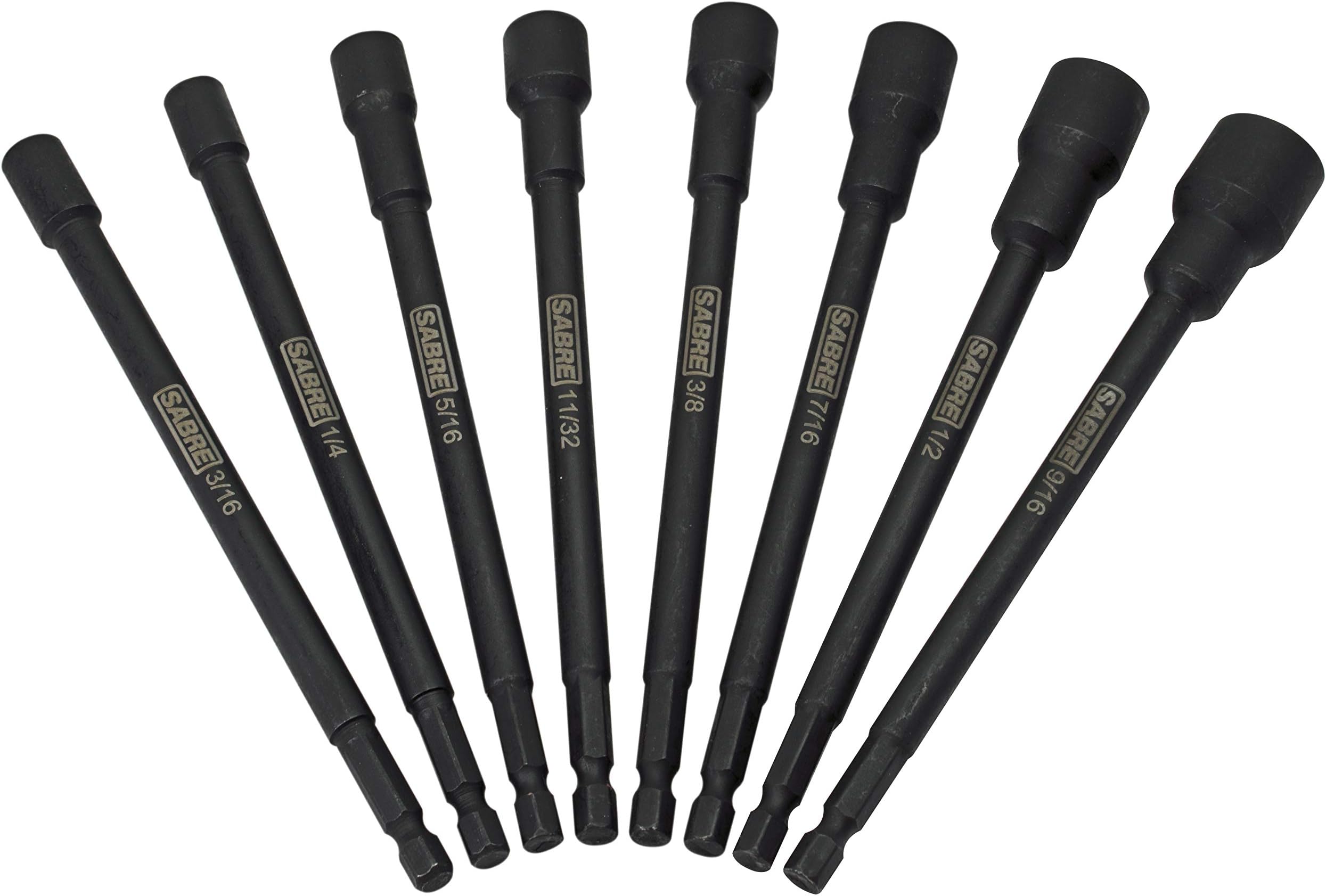 Sabre Tools 8 Piece SAE Impact Magnetic Nut Driver Set – 6 Inch Length, 1/4 Inch Hex Shank, Magnetic Socket Tip (8 Piece SAE Set)