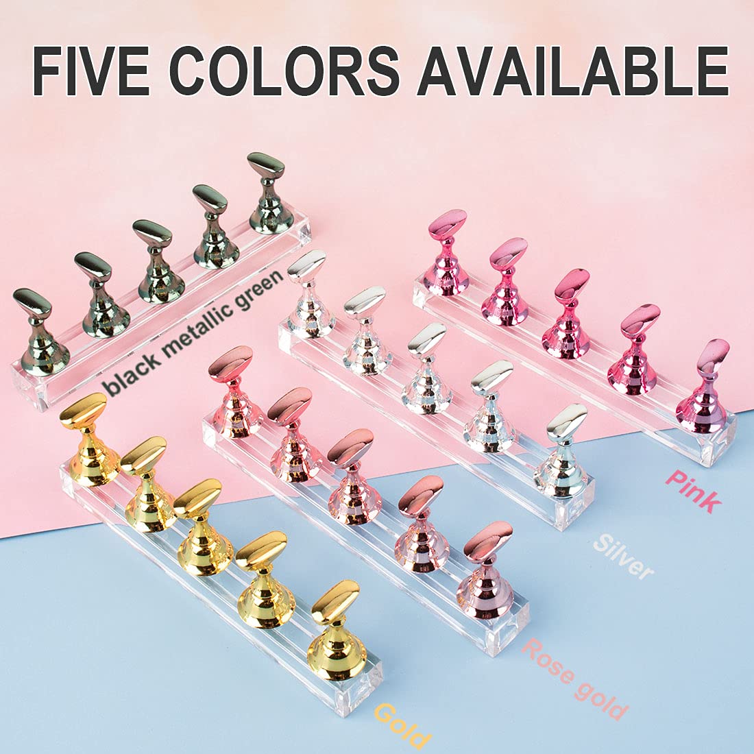 Nail Stand Acrylic Nail Art Display Stand 2 Sets Magnetic Nail Tips Practice Holder Stand DIY Display Stands for False Nail Tip Manicure Tool (Silver)