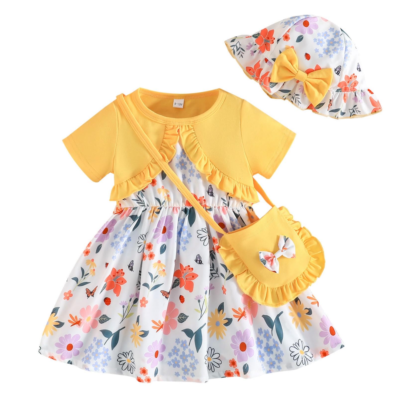 Robe Bébé Fille Robe été Bébé Fille et de Printemps Vêtements d'été pour Filles avec Chapeau et Sac