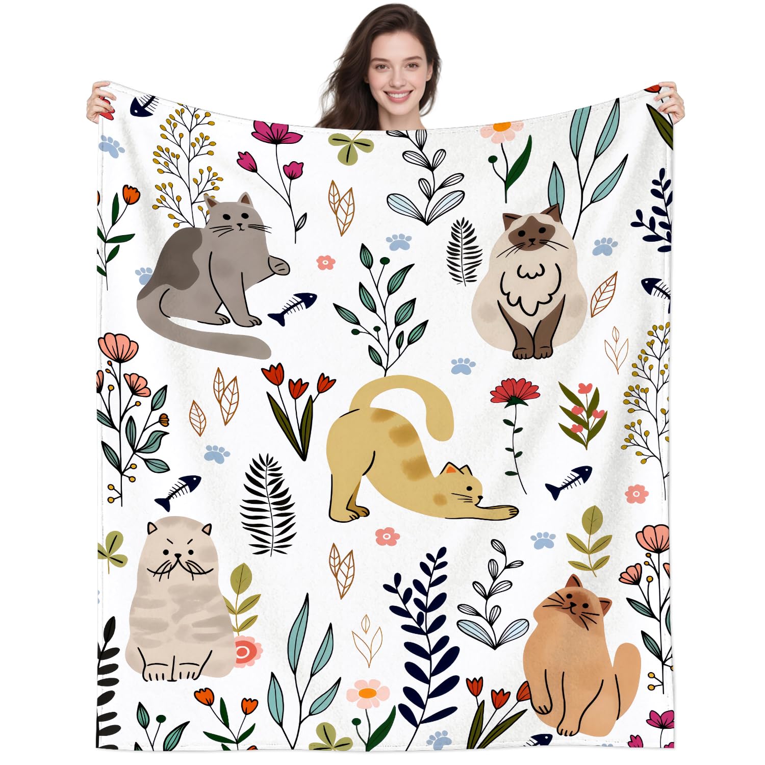 DUNTNKS Cute Cat Blanket for Cat Lovers Teen Girls Women Kids,Plush Animals Cat Pet Pattern Blankets for Living Rooms Bedroom Couch Sofa Home Decor 50"X40"INCH